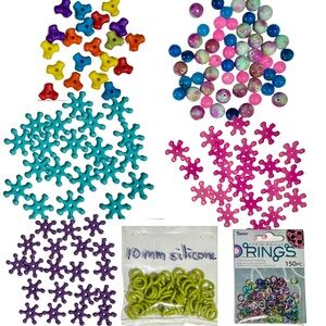 Colorful Bead Set Pink Purple Blue Whimsical Shapes Jewelry Making Supplies OOAK